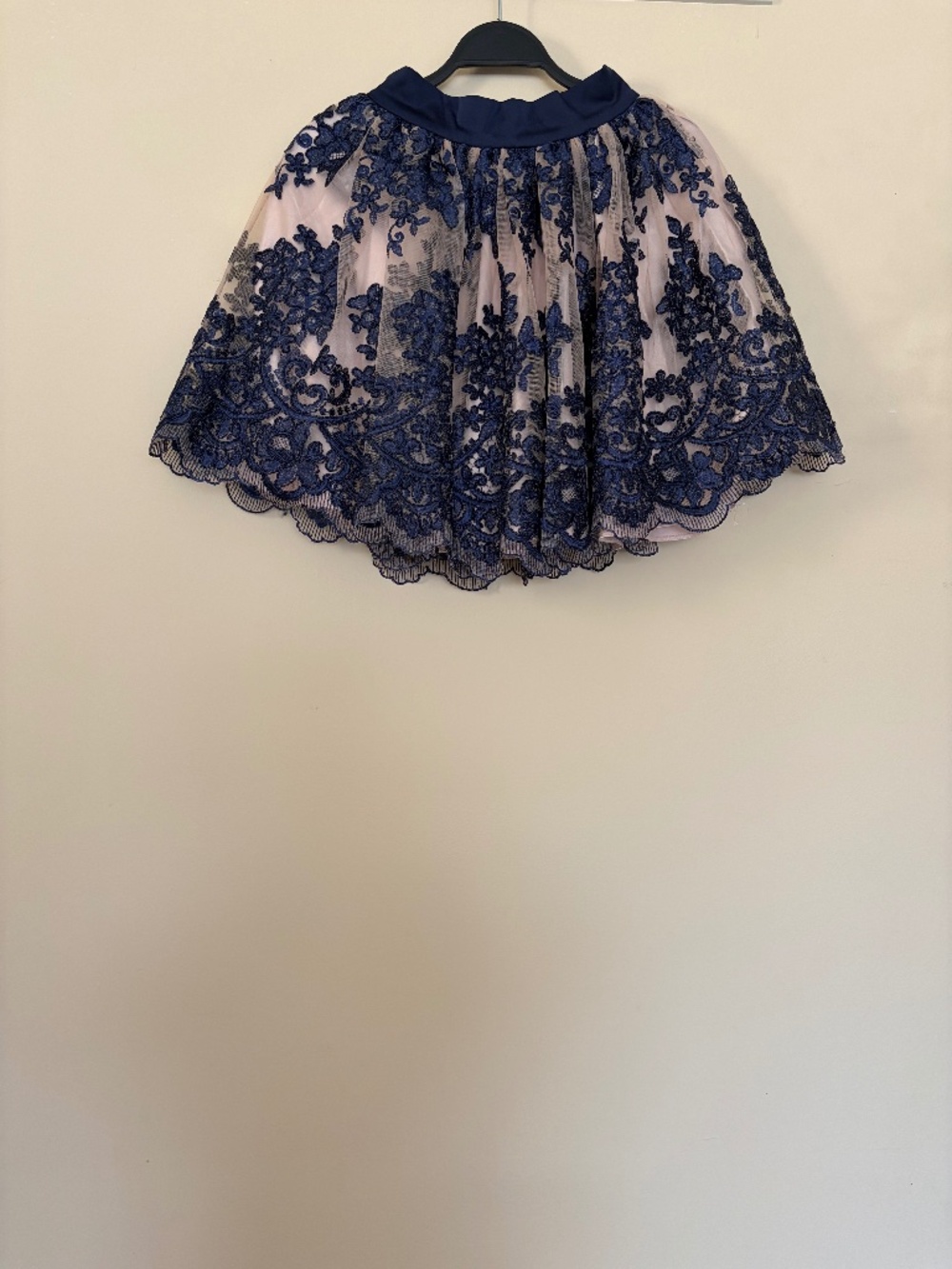 Navy Blue Lace 2-Piece Skirt Set – Floral Embroidery – Elegant